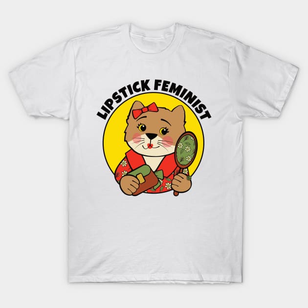 Lipstick Feminist Cat T-Shirt by Sue Cervenka